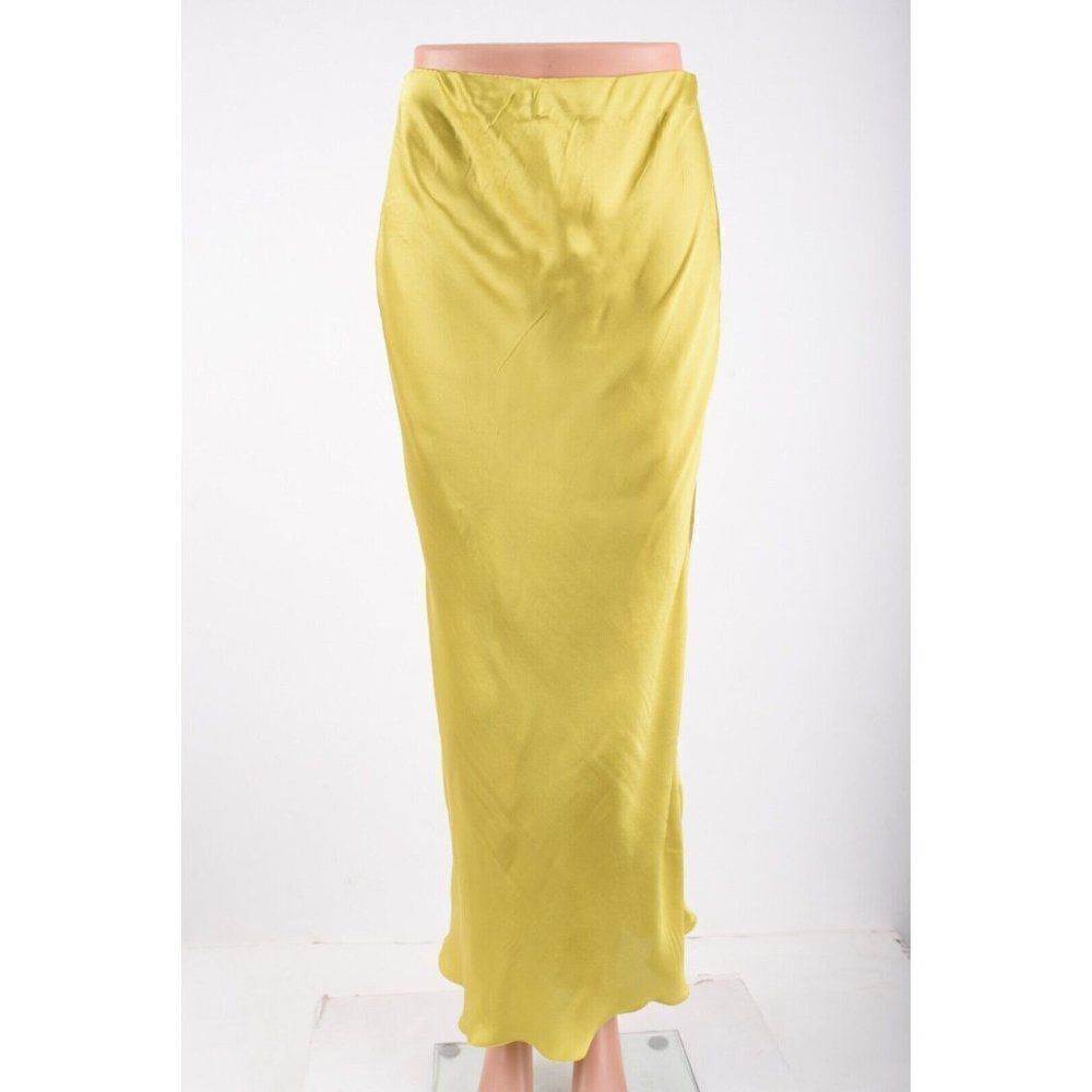 Massimo Dutti Womens Long Maxi Satin Skirt S Small Yellow 5288/836 NWT